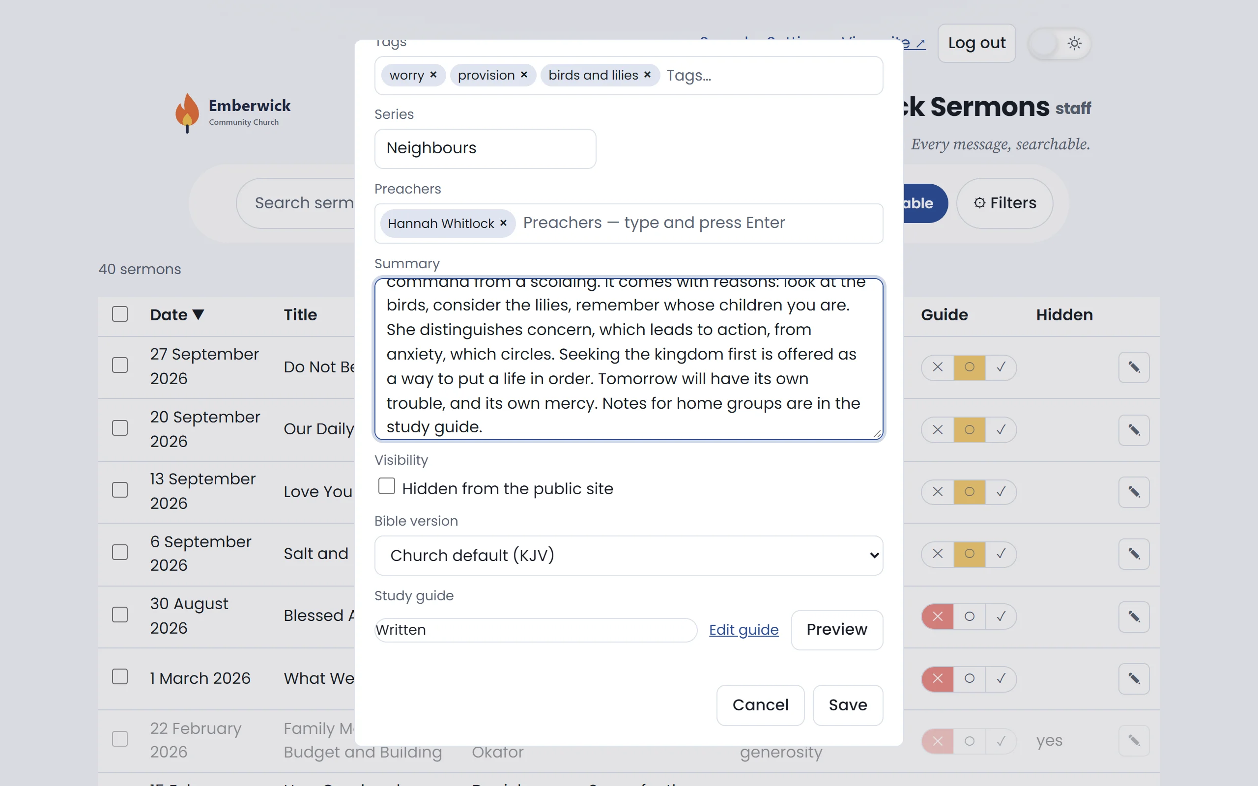 The edit dialog with the new sentence at the end of the summary.