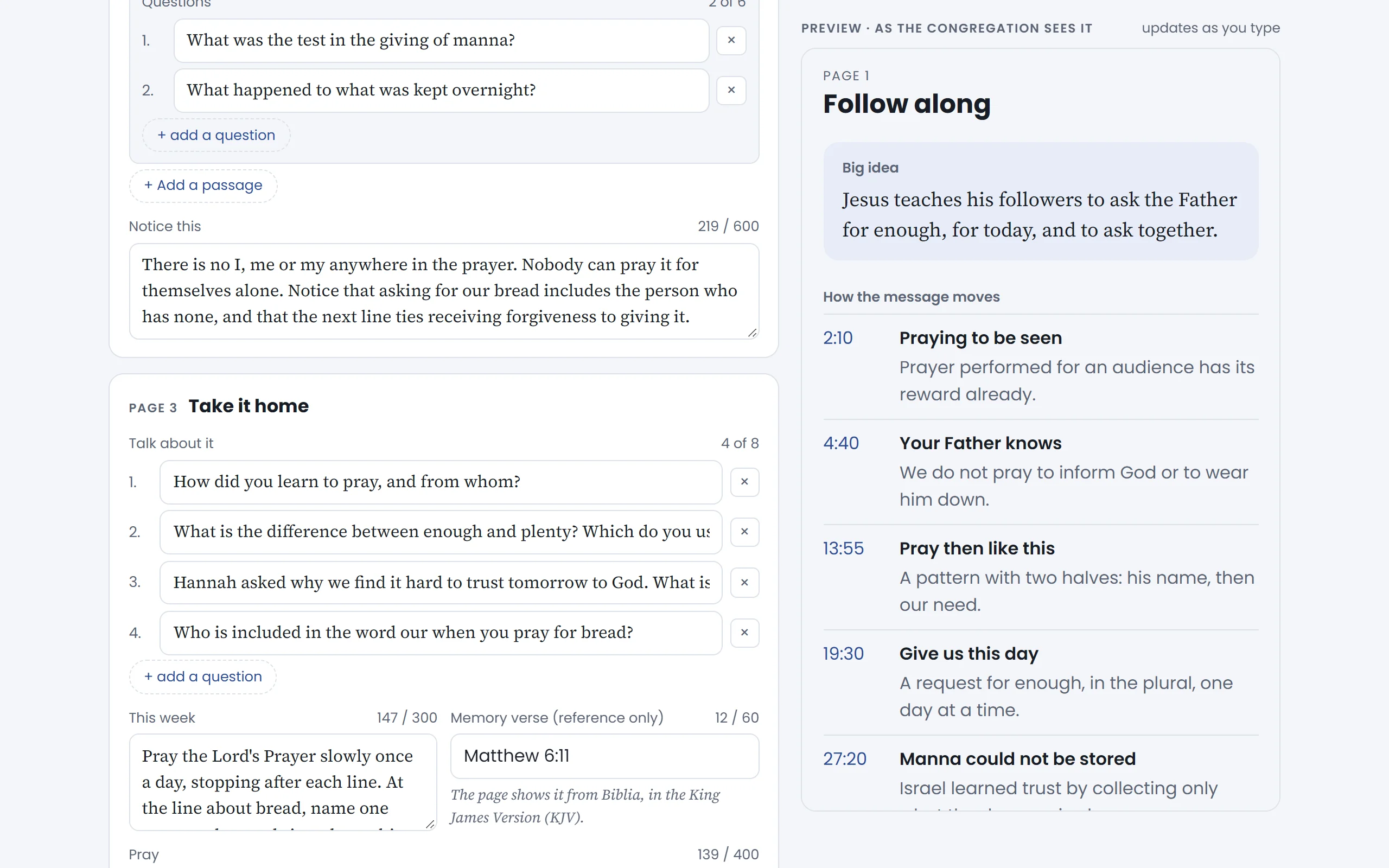 Page 3, Take it home, with four discussion questions in editable fields.