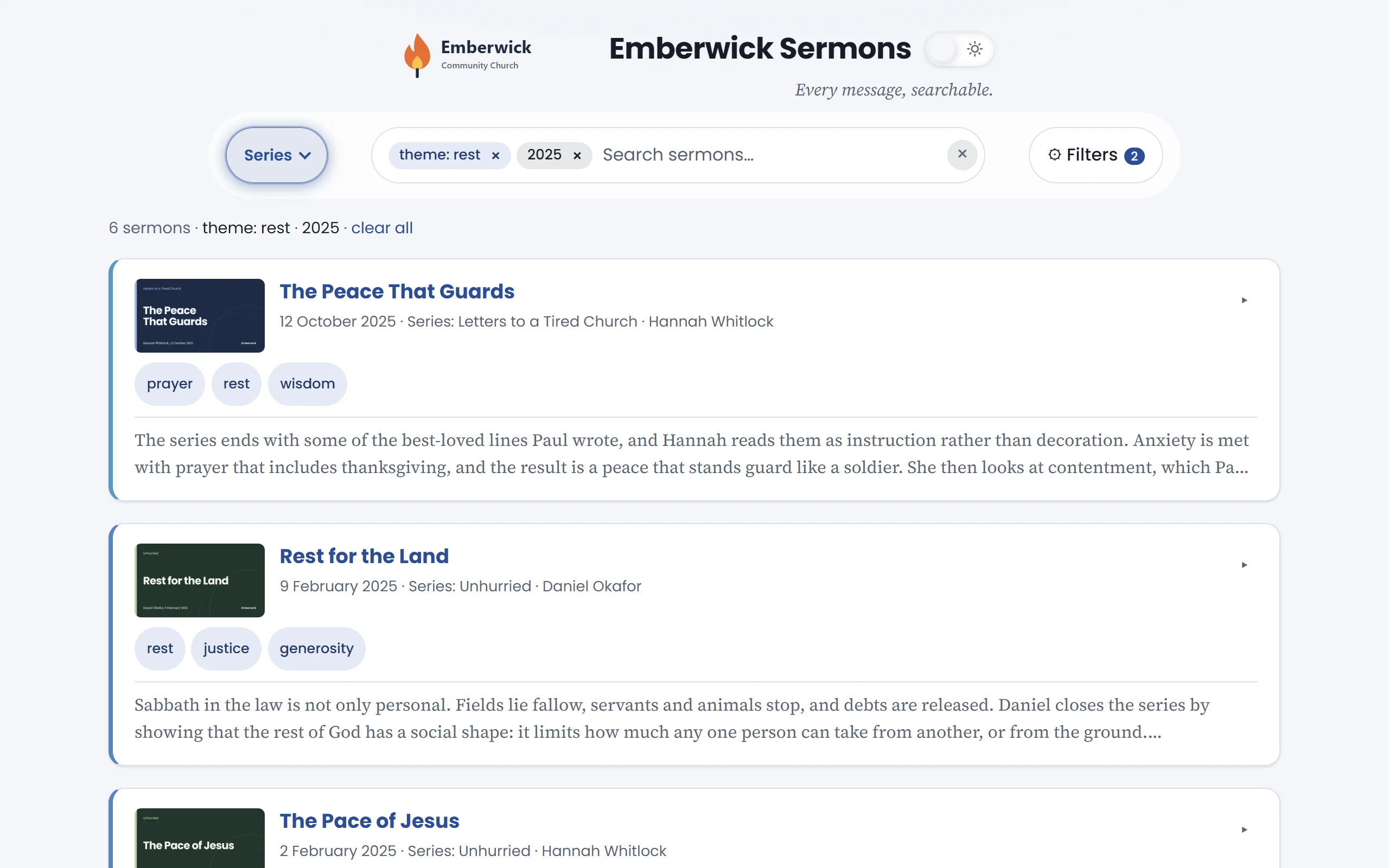 Six results for the theme rest in 2025, most of them from the Unhurried series.